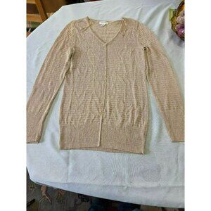 Calvin Klein Womens Gold Metallic Knit V-Neck Sweater M